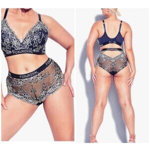Fox & Royal City Chic Gizela Bra & Brief Set Midnight Blue Lace NWT Sz 38D/14